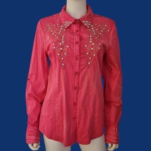 ROAR Hot Pink Embellished Sainthood Western Button-Up Shirt